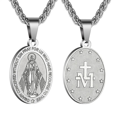 Collier Vierge Marie avec médaille miraculeuse – bijou catholique en acier inoxydable