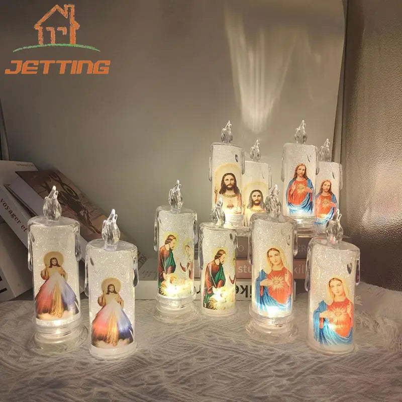 Bougie  Religieuse Jésus & Vierge / Flamme Sans Feu