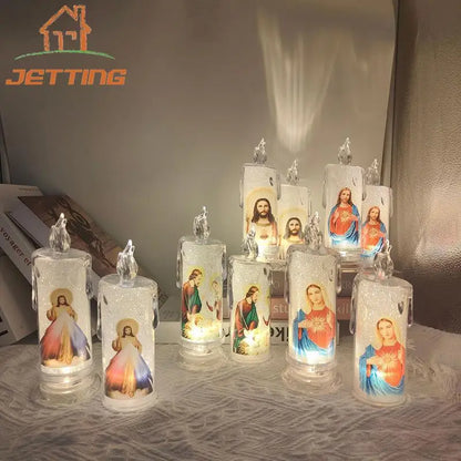 Bougie  Religieuse Jésus & Vierge / Flamme Sans Feu