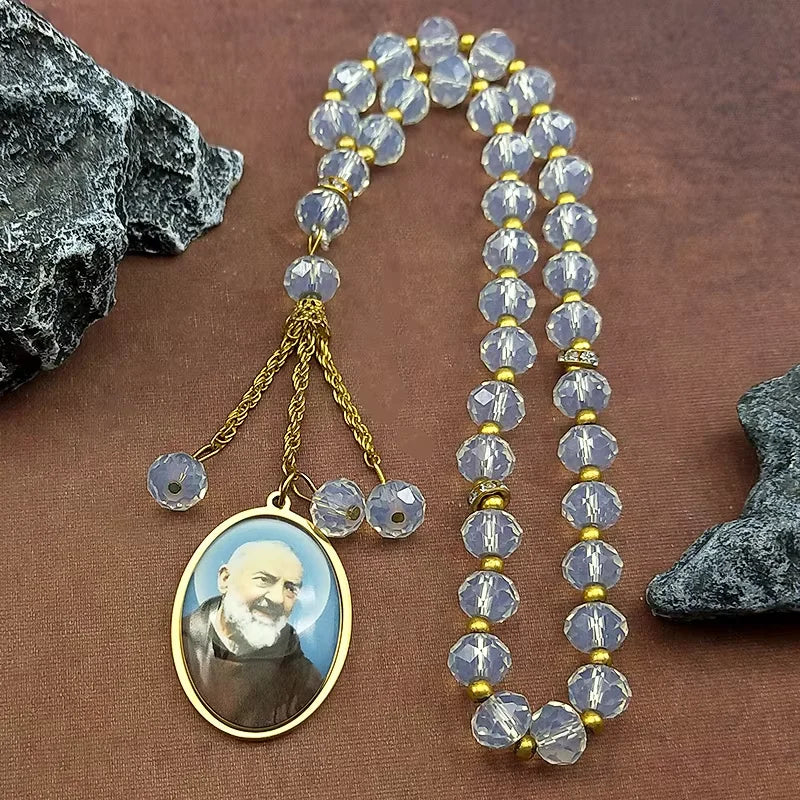 Collier médaille Padre Pio en acier inoxydable doré – amulette catholique unisexe
