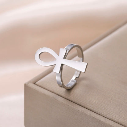 Verstellbarer Ankh-Ring aus Edelstahl – Unisex-Glücksbringer