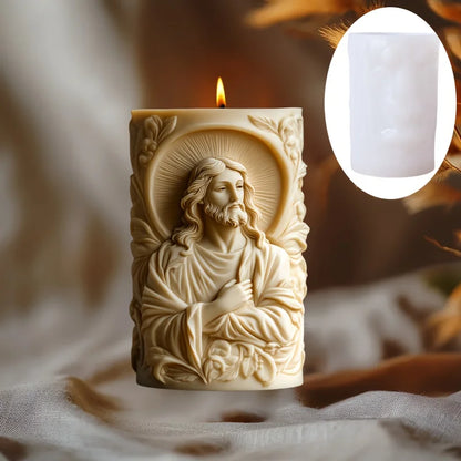 Prayer Jesus Relief Cylinder Moule Bougie Jésus en Silicone – Relief Chrétien – Moule Cylindre Prière pour Cire, Résine & PlâtreCandle Silicone Mold Flower Jesus Statue Relief Resin Mould Jesus Sculpture Concrete Gypsum Molds