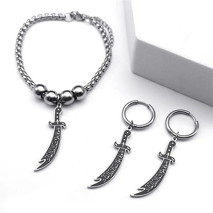 Bijoux islamiques sabre Zulfiqar en acier inoxydable – Collier, bracelet et boucles d’oreilles