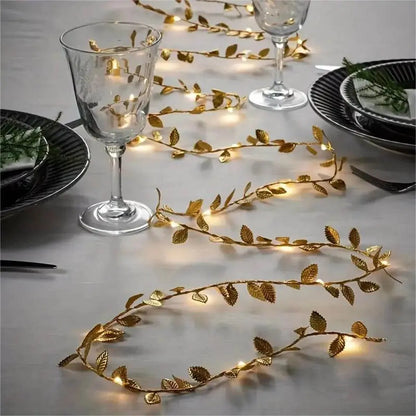 Guirlande LED Dorée à Feuilles – 2M / 20 LED Cuivre pour Déco Mariage, Maison & Fête