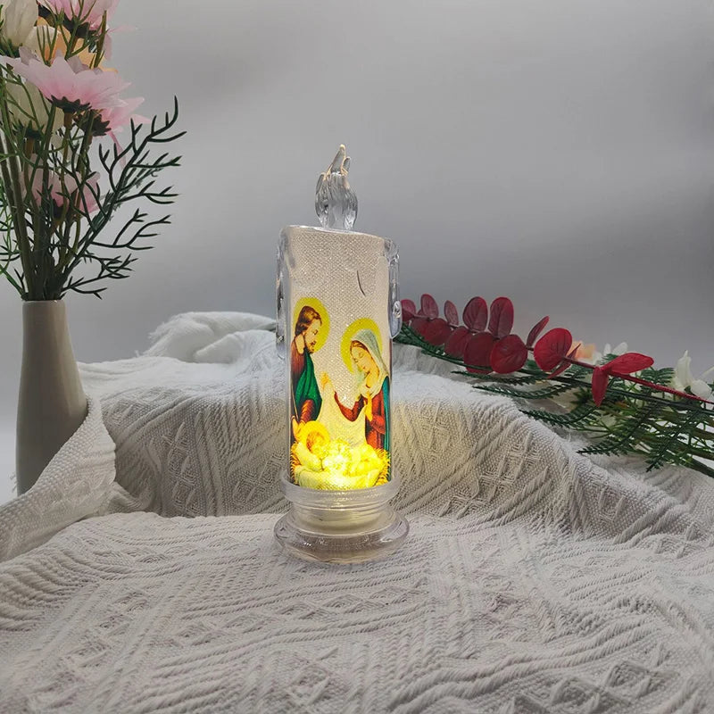 Bougie LED Religieuse Jésus & Vierge / Flamme Électronique Sans Feu