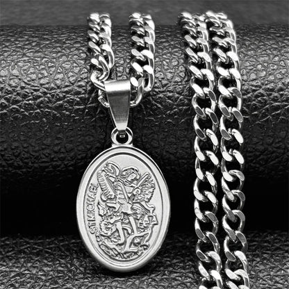 Collier Archange Saint Michel Doré – Pendentif Spirituel de Protection en Acier Inoxydable pour Homme et Femme