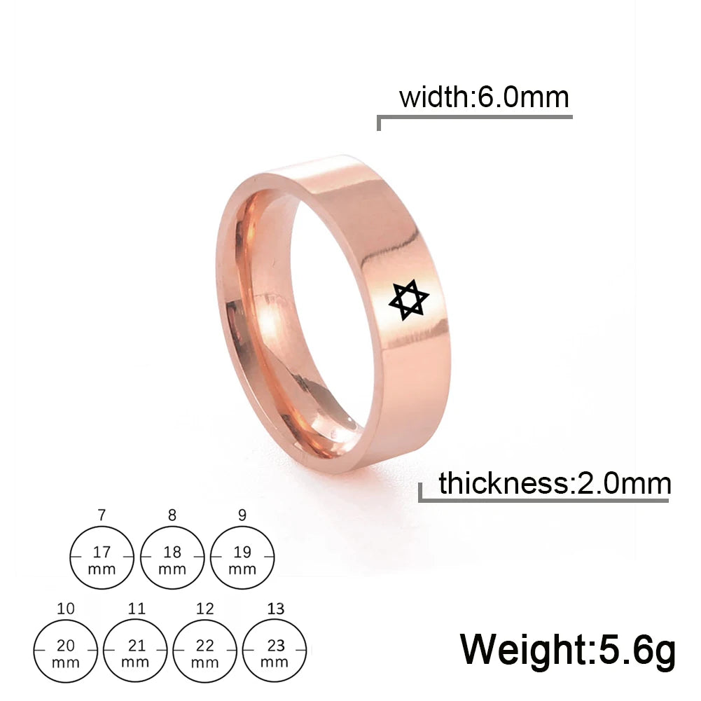 Bague étoile de David à six branches en acier inoxydable – bijou religieux unisexe