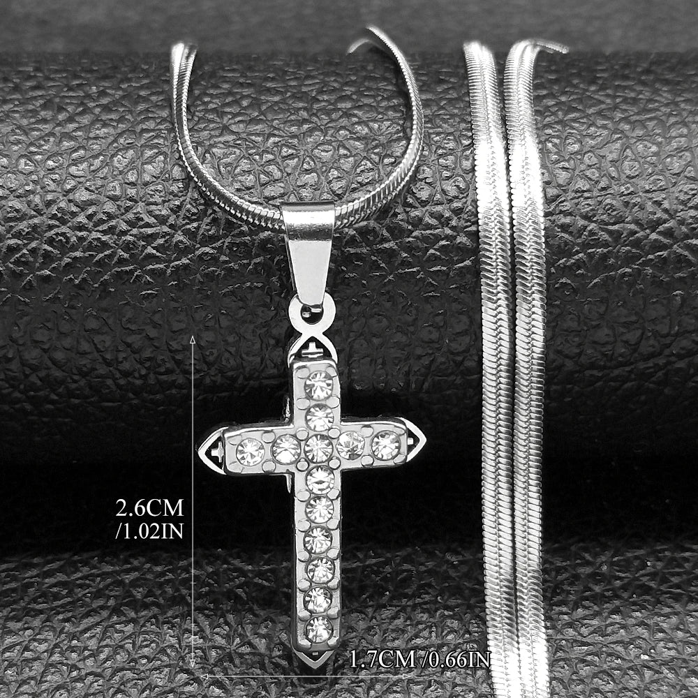 Collier catholique doré avec pendentif croix en cristal – Acier inoxydable, femme et homme