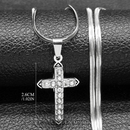 Collier catholique doré avec pendentif croix en cristal – Acier inoxydable, femme et homme
