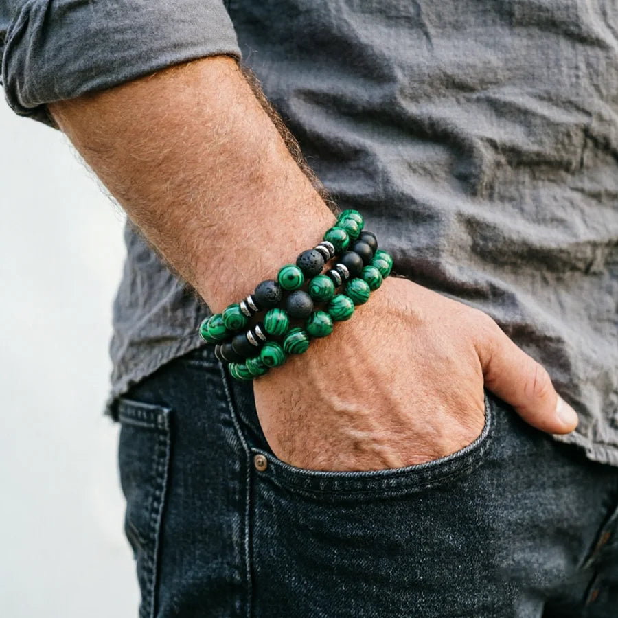 Herren-Set aus 3 Steinperlen-Armbändern – Modelle zur Auswahl