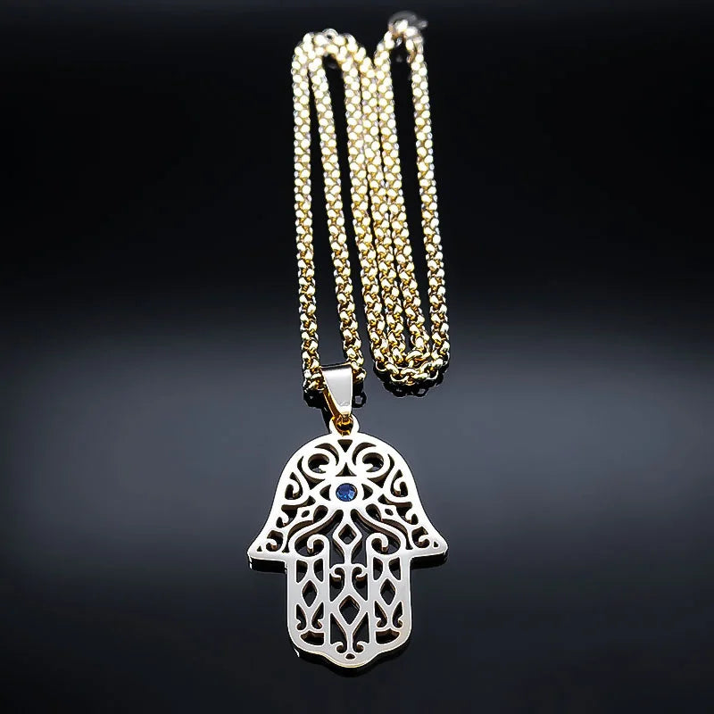 Collar mano de Fatma en acero inoxidable – colgante islámico unisex