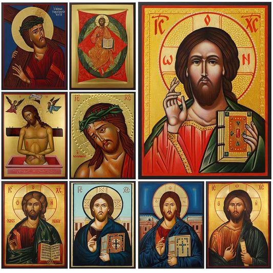 Icône religieuse du Christ Pantocrator – Tableau orthodoxe sur toile sans cadre pour église et décoration murale