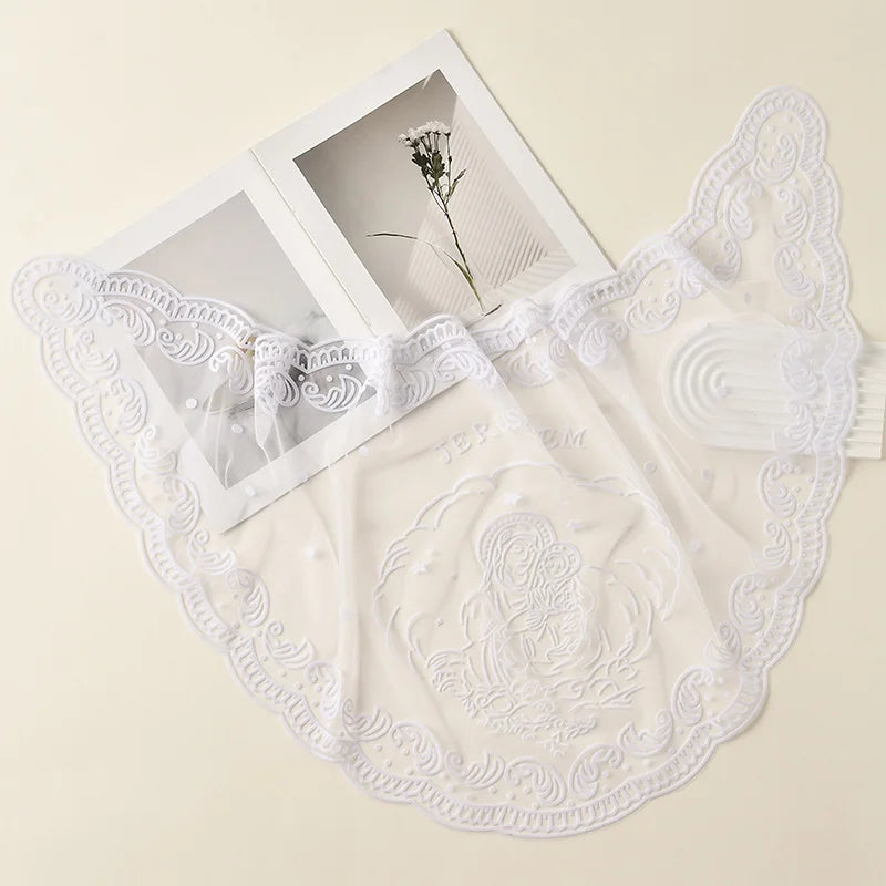 Voile de messe catholique femme en dentelle brodée – foulard Vierge Marie pour prière et église