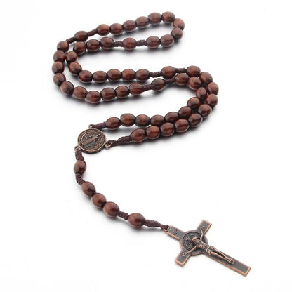Chapelet en Bois Fait Main – Collier Croix Chrétienne Unisexe | Bijou Religieux et Prière
