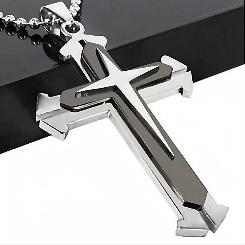 Halskette Kreuz Schwarz Zirkon und Gold aus Edelstahl – Punk-Schmuck für Herren