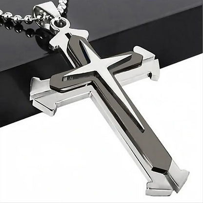 Halskette Kreuz Schwarz Zirkon und Gold aus Edelstahl – Punk-Schmuck für Herren