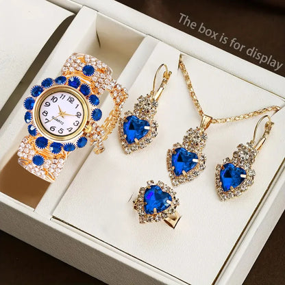 Coffret Montre Femme Strass 5 Pièces – Montre Quartz & Bijoux