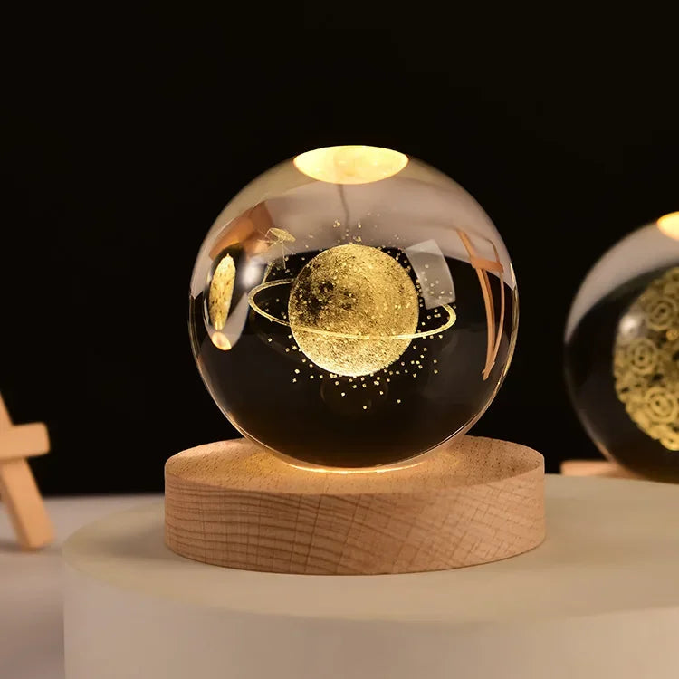 Boule de Cristal 3D Gravée Laser 6 cm – Planètes, Galaxie & Univers – Décoration & Cadeau