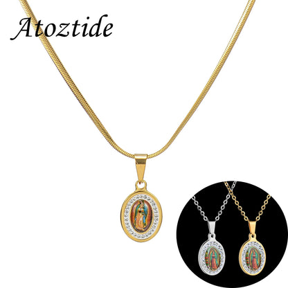 Collier Vierge Marie en Acier Inoxydable – Pendentif Religieux Doré ou Argenté