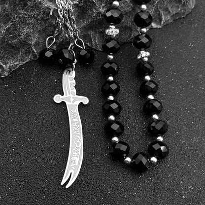 Pendentif de voiture sabre Zulfiqar en acier inoxydable doré – accessoire islamique