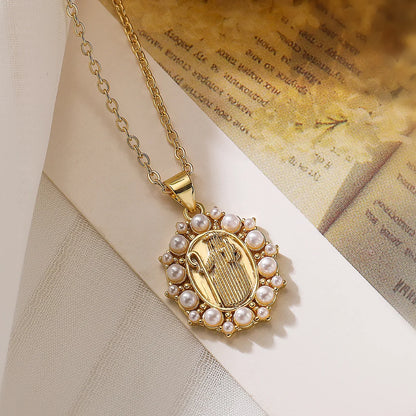 NEWBUY Hochwertiger Damenschmuck religiöser Art aus Kupfer mit Zirkonia-Einlage, Jungfrau-Maria-Anhänger, Edelstahlhalskette