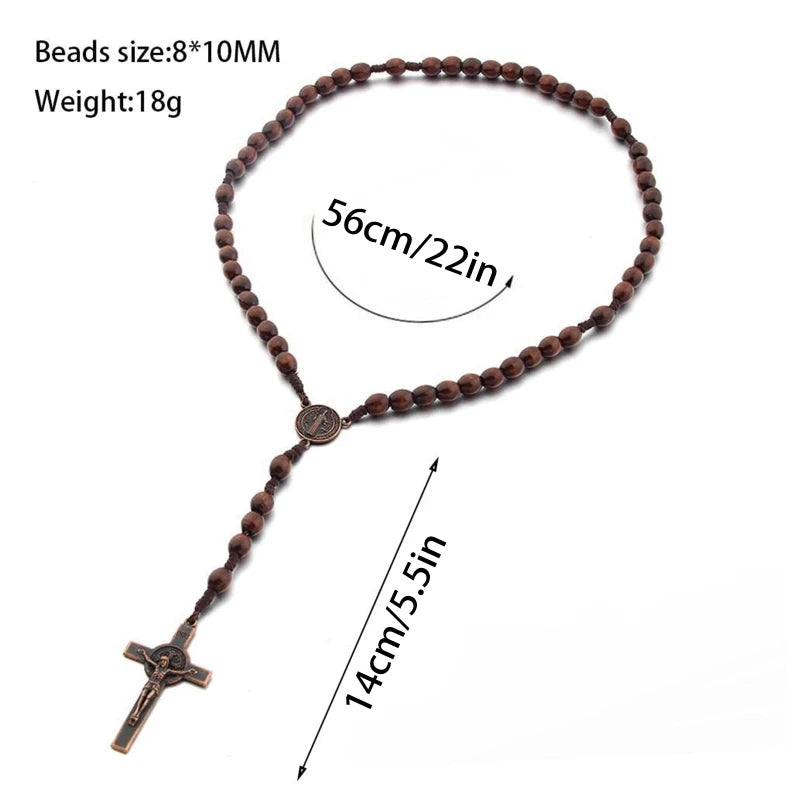 Chapelet en Bois Fait Main – Collier Croix Chrétienne Unisexe | Bijou Religieux et Prière