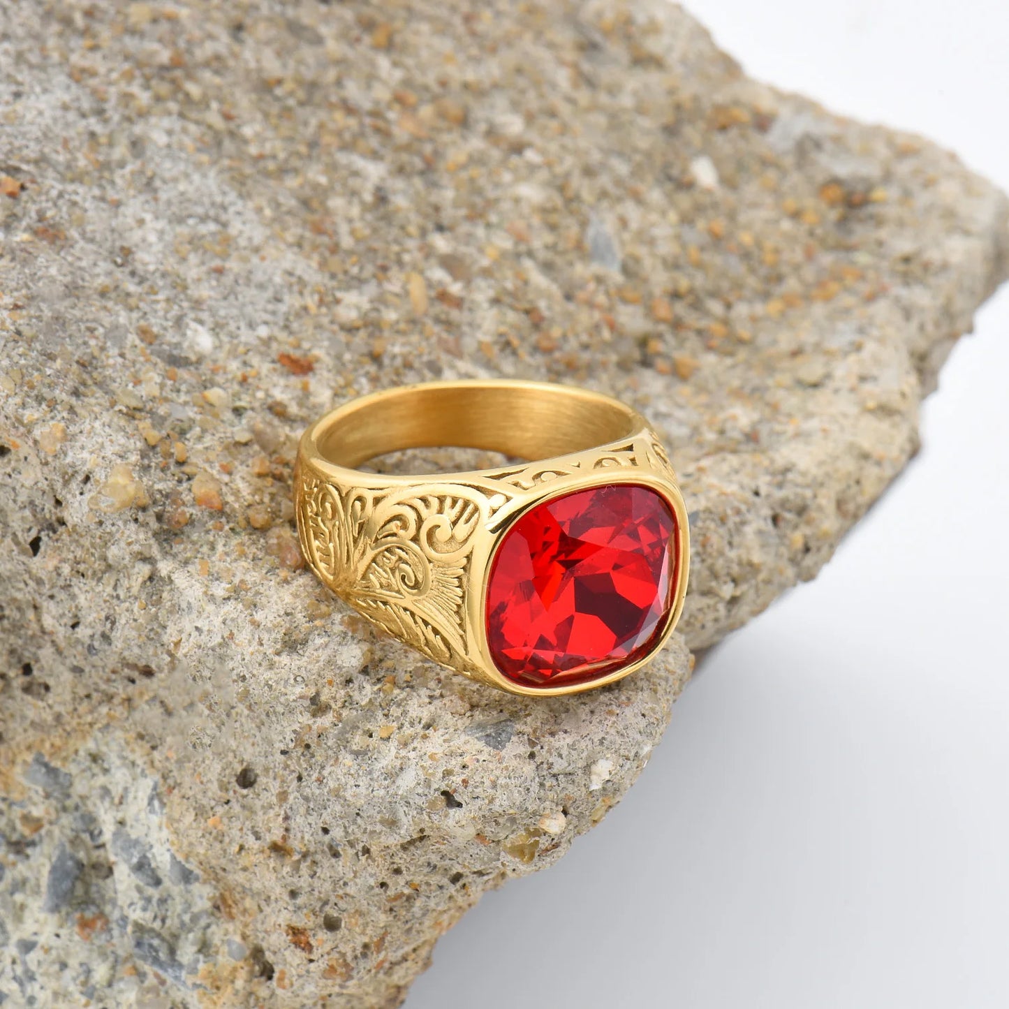 Bague homme acier inoxydable avec pierre colorée – style vintage mystique