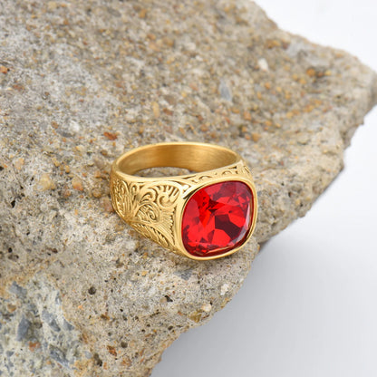 Bague homme acier inoxydable avec pierre colorée – style vintage mystique
