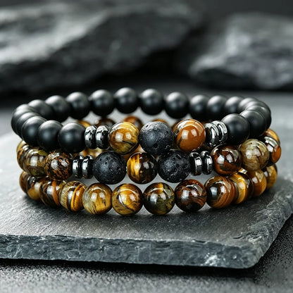 Herren-Set aus 3 Steinperlen-Armbändern – Modelle zur Auswahl