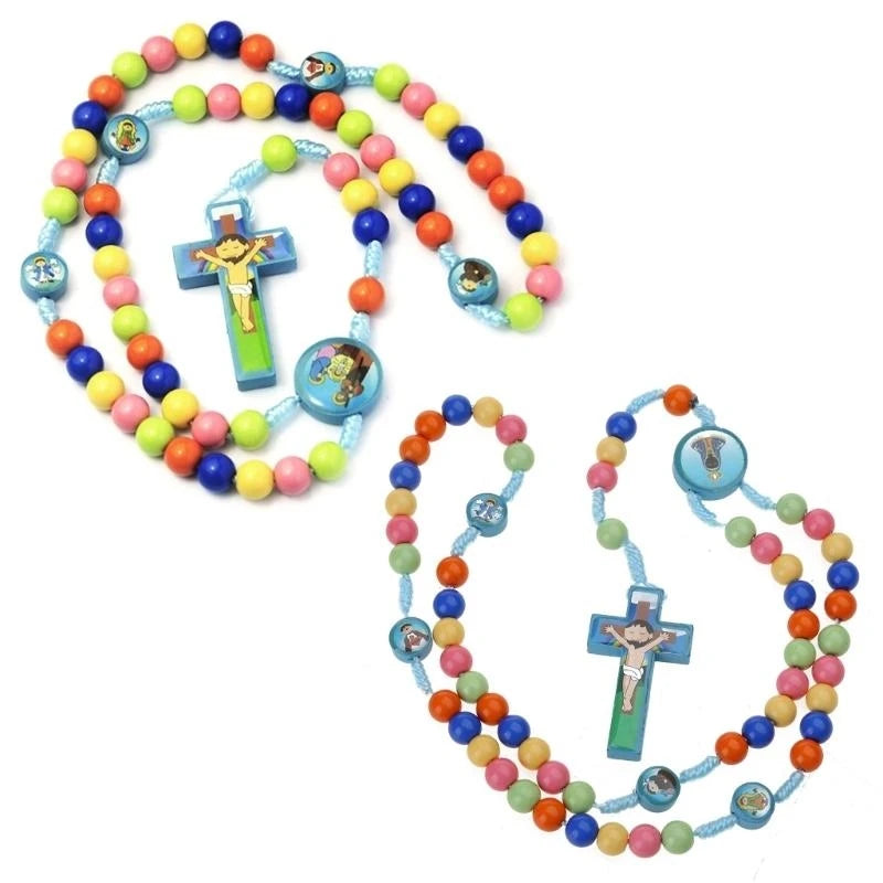 Chapelet Collier Enfant Jésus Cartoon – Pendentif Croix Catholique en Perles Colorées