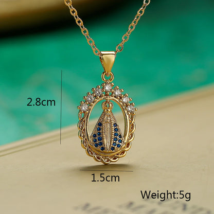 NEWBUY Hochwertiger Damenschmuck religiöser Art aus Kupfer mit Zirkonia-Einlage, Jungfrau-Maria-Anhänger, Edelstahlhalskette