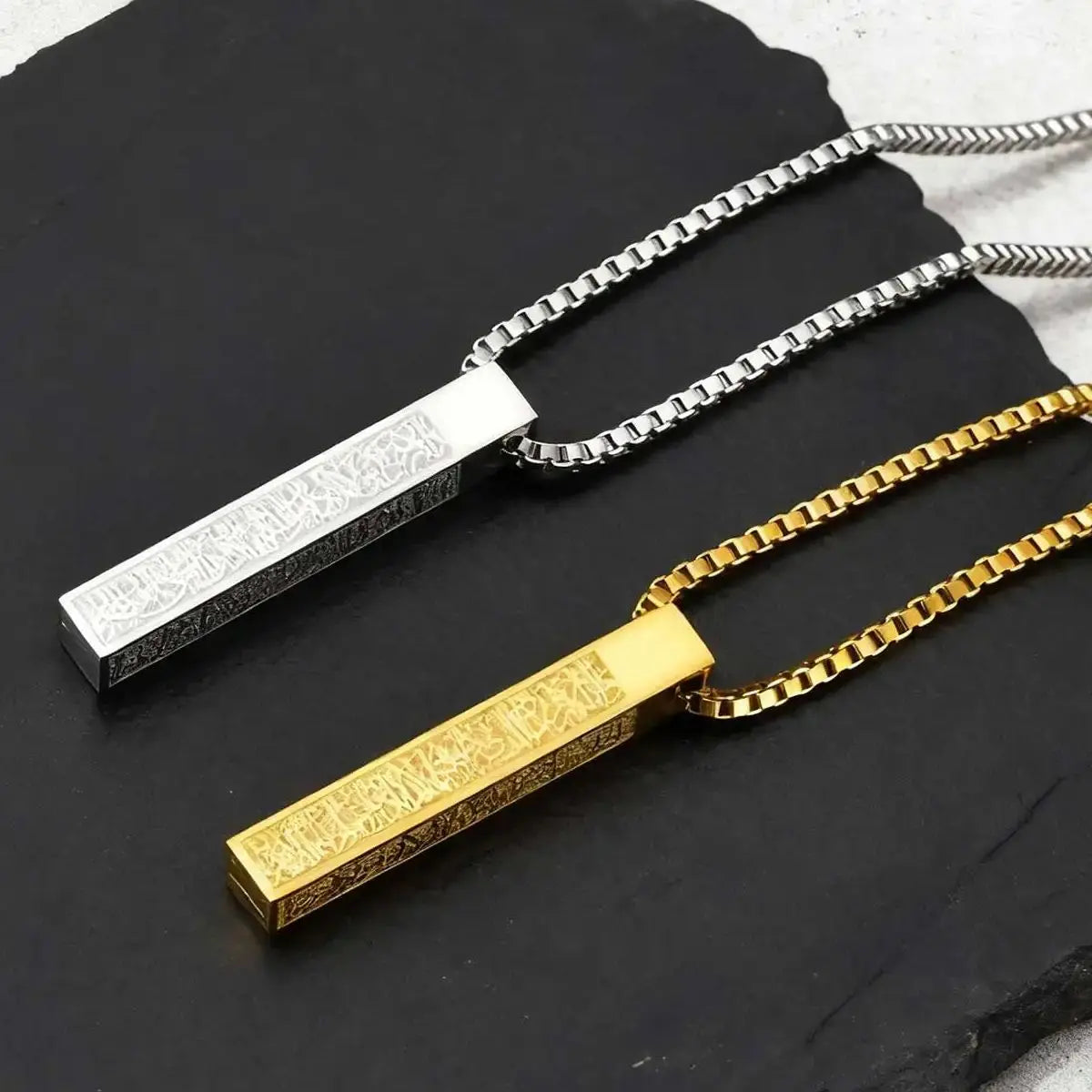 Collier Allah vertical 3D en acier inoxydable – Pendentif islamique élégant 60 cm