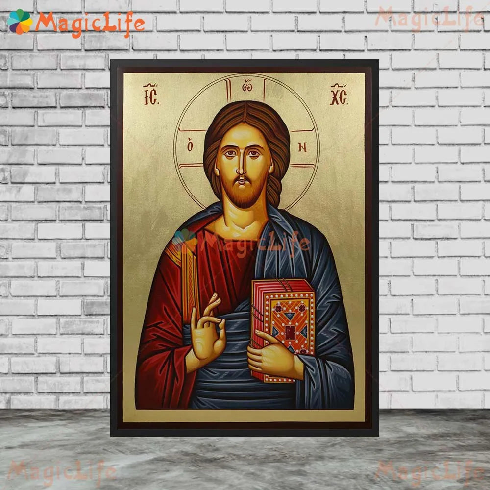 Icône religieuse du Christ Pantocrator – Tableau orthodoxe sur toile sans cadre pour église et décoration murale