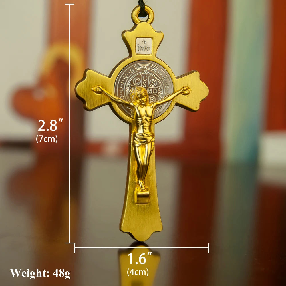 Collier croix orthodoxe avec perles en bois – bijou religieux