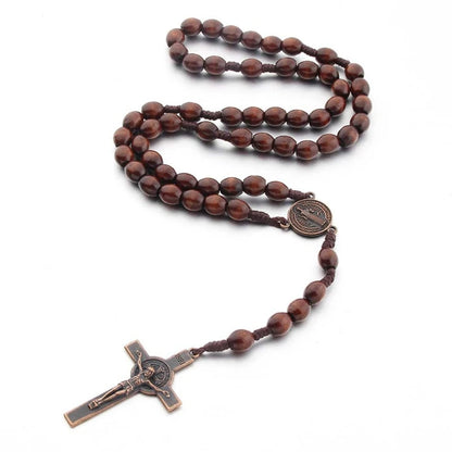 Chapelet en Bois Fait Main – Collier Croix Chrétienne Unisexe | Bijou Religieux et Prière