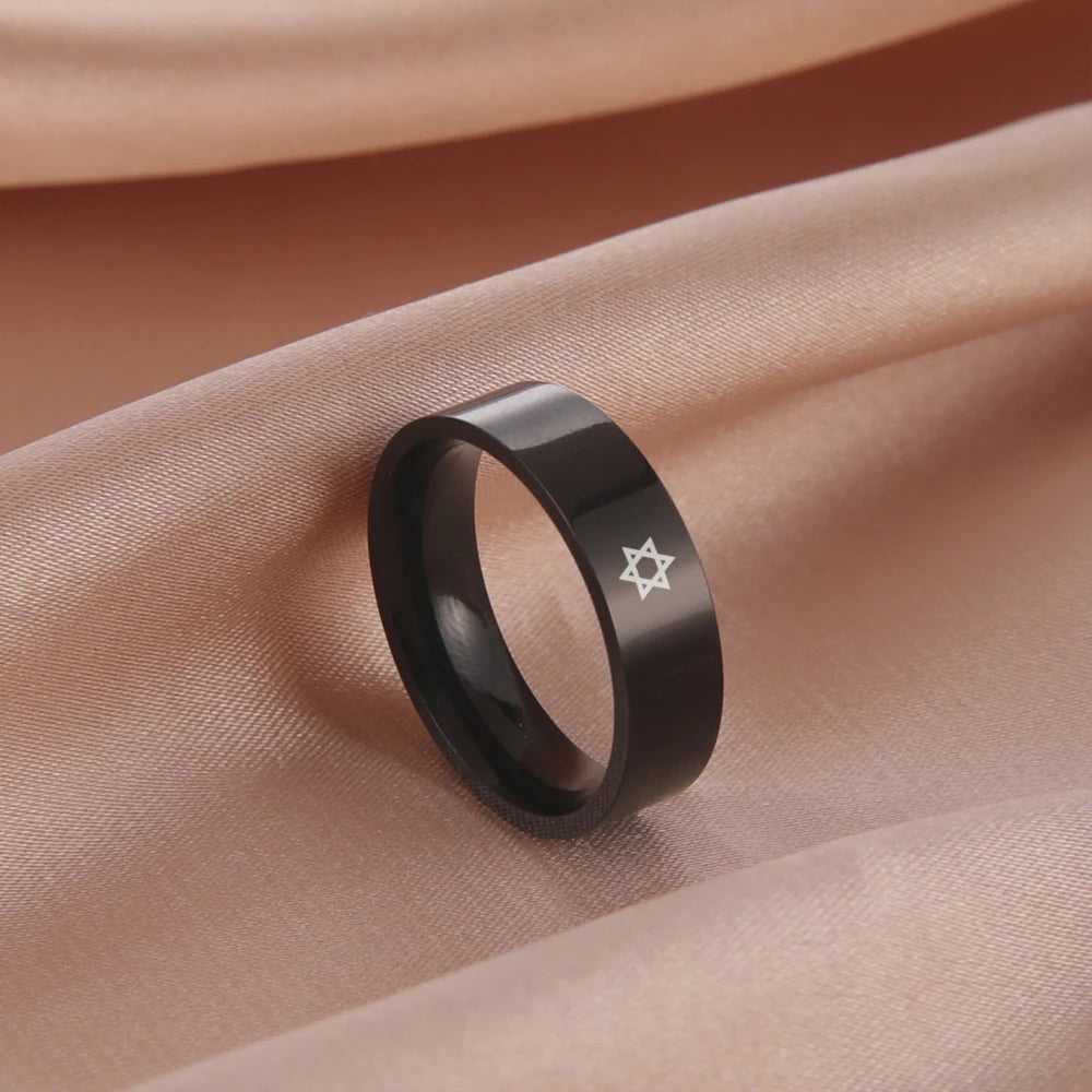 Bague étoile de David à six branches en acier inoxydable – bijou religieux unisexe