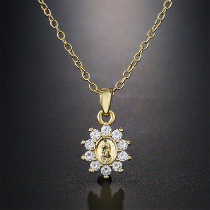 NEWBUY Hochwertiger Damenschmuck religiöser Art aus Kupfer mit Zirkonia-Einlage, Jungfrau-Maria-Anhänger, Edelstahlhalskette