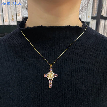 Virgin of Guadalupe Cross Necklace with Zircon – Unisex Catholic Jewelry