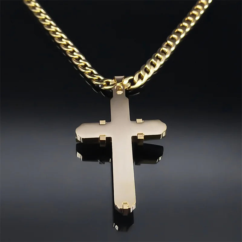 Collar colgante de cruz 3D en acero inoxidable 316L – joyería religiosa para hombre