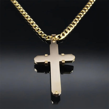 Collar colgante de cruz 3D en acero inoxidable 316L – joyería religiosa para hombre