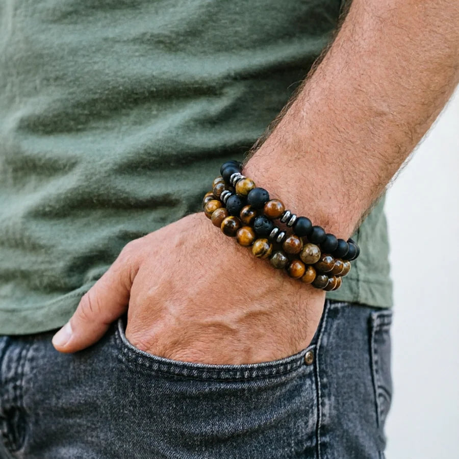 Herren-Set aus 3 Steinperlen-Armbändern – Modelle zur Auswahl