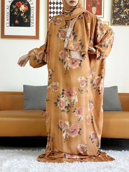 Abaya longue 6XL en coton avec hijab intégré – Robe de prière Ramadan