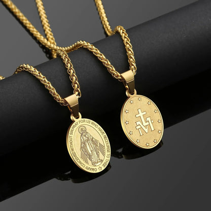 Collier Vierge Marie avec médaille miraculeuse – bijou catholique en acier inoxydable