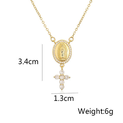 NEWBUY Hochwertiger Damenschmuck religiöser Art aus Kupfer mit Zirkonia-Einlage, Jungfrau-Maria-Anhänger, Edelstahlhalskette