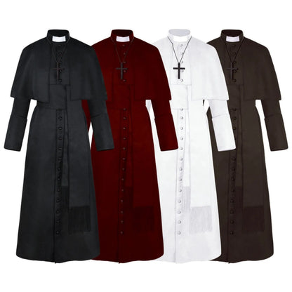 Soutane de prêtre médiévale rétro – Costume cosplay Renaissance, robe religieuse catholique pour homme