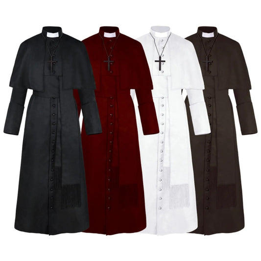 Soutane de prêtre médiévale rétro – Costume cosplay Renaissance, robe religieuse catholique pour homme