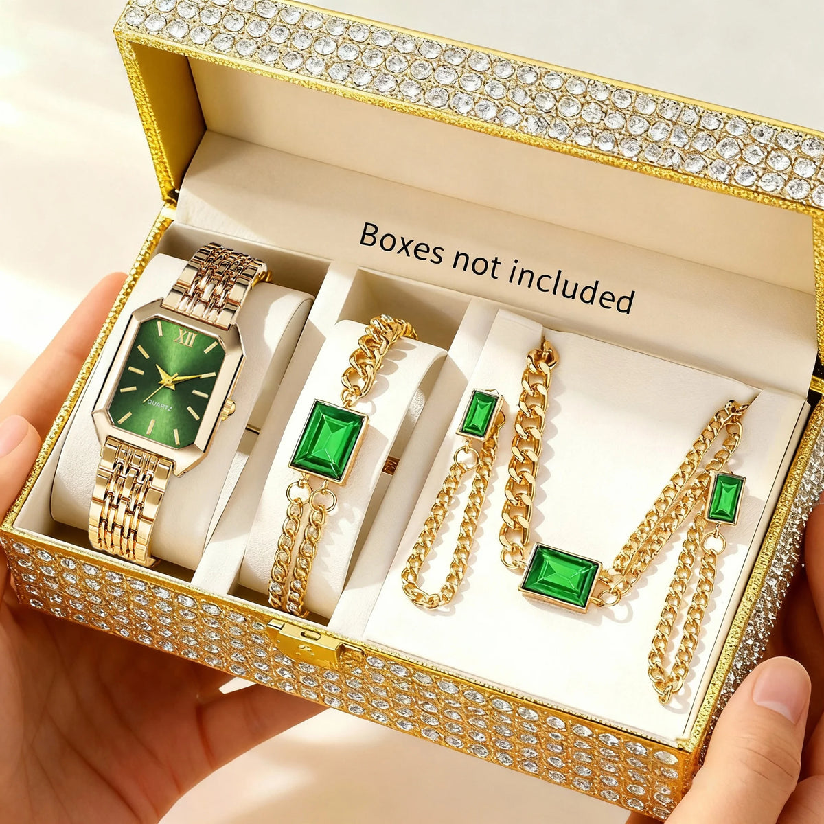 Coffret Montre Femme Rectangulaire 5 Pièces – Montre Quartz & Bijoux