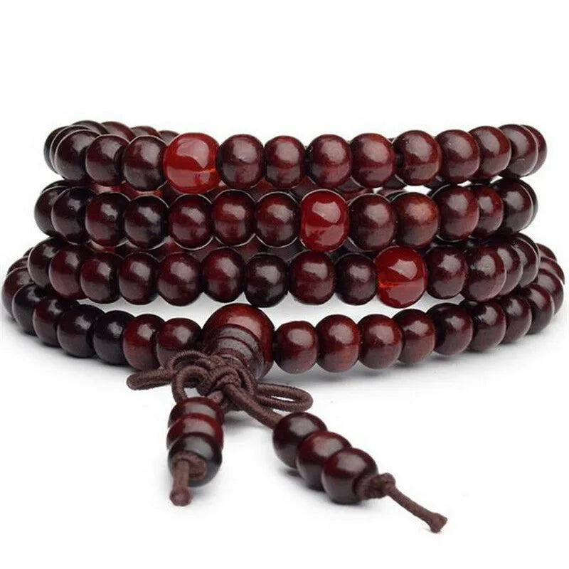 Bracelet santal naturel 108 perles – méditation et prière bouddhiste