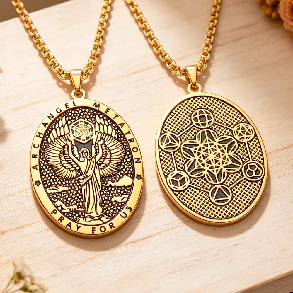 Erzengel-Metatron Halskette beidseitig – Metatrons Würfel aus Edelstahl