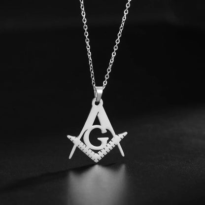 Collier Maçonnique en Acier Inoxydable – Pendentif Équerre & Compas